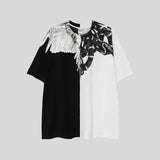 mb short-sleeved python lion head colorful feather wings t-shirt european and american loose couple
