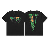 Cross-border supply large v letter lne cherry blossom short half-sleeve sketch embroidery lip print graffiti print short