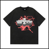 Hs american high street retro washed portrait short-sleeved t-shirt long sleeves sweatshirt hoodie