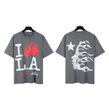 pa long sleeve t-shirt palm tree back letter big logo bat sleeve os dropped shoulders
