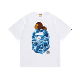 Early spring/summer camo ape head collaboration - little monkey logo print short sleeve couple's trendy tee