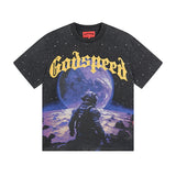 Cross-border gs american high street washed retro skull racing machine girl printing short-sleeved fashion