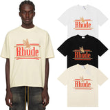 Rhude T Shirts Eagle Rossa Printed Cotton Casual Short Sleeve Men and Women