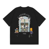 casa casablanca short-sleeved fantasy door letter logo printingstylish round neck short-sleeved t-shirt