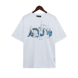 Cross-border wholesale correct version am splash ink flow paint camouflage starry sky graffiti letter short-sleeved high street couple t