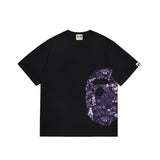 Wholesale japanese style side plaid camo ape head short sleeve color block trendy t-shirt for summer