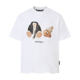 beheaded bear short-sleeved pa flame letter flow paint back logo trendy couple t-shirt