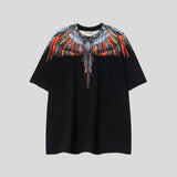 Cross-border wholesale european and american mb short-sleeved gradient colorful wings t-shirt couple black and white feather half