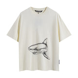 Summer trendy short-sleeve tee with back logo print - couple's fashion