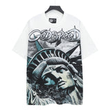 Cross-border wholesale high version gods short-sleeved heavy weight washed fog high street skull pure cotton printed round