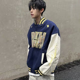 Unisex Baseball Jersey Embroidered PU Leather Stitched Baseball Jacket Loose Jacket