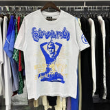 Hs-f summer collection: fog high street washed & distressed heavyweight crew neck graphic tee - couple's style