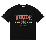 Rhude T Shirts Flag Badge Cotton Casual Short Sleeve Men and Women