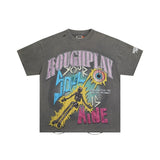 Wholesale american retro rugged play gorilla print t-shirt - distressed, ripped, faux two-piece short sleeve