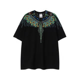 mb short-sleeved python lion head colorful feather wings t-shirt european and american loose couple