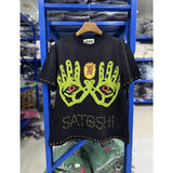 Satoshi summer american retroletterprinting washed and distressed spray dirty crackle loose short-sleeved t-shirt