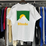 Rhude T Shirts Sunset Classic Print Cotton Casual Short Sleeve Men and Women
