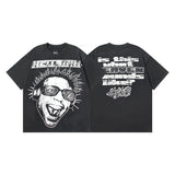 Ss american skull washed and distressed letter loose plus size short sleeve streetwear t-shirt - men's trendy style