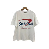 Satoshi summer american retroletterprinting washed and distressed spray dirty crackle loose short-sleeved t-shirt