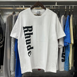 Rhude T Shirts Vertical Solid Color Printed Cotton Casual Short Sleeve Men and Women
