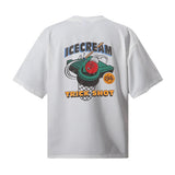 Bbc american high street ice cream flying dog printing short sleeve t-shirt casualshortsloose half lengthjeans summer
