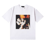 Wholesale high street purple br@nd american style short sleeve loose retro casual t-shirt couple trendy tee
