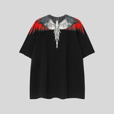 mb short-sleeved python lion head colorful feather wings t-shirt european and american loose couple