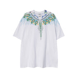 Cross-border wholesale european and american mb short-sleeved gradient colorful wings t-shirt couple black and white feather half