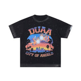 Ss street duaa retro washed and distressed hot-drilled ripped short-sleeved t-shirt