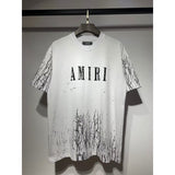 [gram] am peace dove flowing paint graffiti letter starry sky classic logo printing short sleeve couple t-shirt