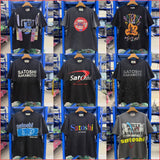 Satoshi summer american retroletterprinting washed and distressed spray dirty crackle loose short-sleeved t-shirt