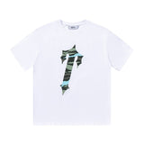 trap gradient letter tiger head short sleeve european and american high street trap star printing t-shirt loose s