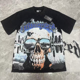 gods short-sleeved heavy weight washed fog high street rock band skull pure cottonprinting t-shirt