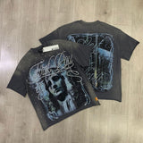 First row american trend high quality washed retro hot diamond casual short-sleeved t-shirt
