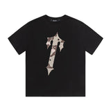 trap gradient letter tiger head short sleeve european and american high street trap star printing t-shirt loose s