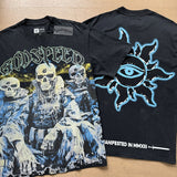 European and american high street gd rock heavy industry washed distressed skull letter speed short sleeve