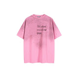 Ac letter print high street washed distressed vintage oversized short sleeve couple t-shirt
