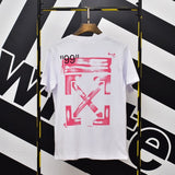 Wholesale off short sleeve ow dissolved arrow gradient starry sky splash ink t-shirt yellow tape warning line love