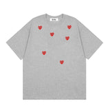 Correct version star kawakubo pla heartembroider short-sleeved pure cotton red heart peach couple t-shirt y