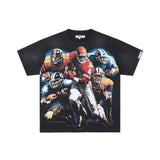 Ss street duaa retro washed and distressed hot-drilled ripped short-sleeved t-shirt