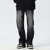 Unisex Jeans Black Washed Buckle Jeans Loose Pants