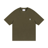 Ami clams embroidered heart color block crew neck short sleeve loose fit cotton t-shirt summer top