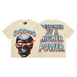 Cross-border gs american high street washed retro skull racing machine girl printing short-sleeved fashion