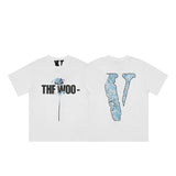 Cross-border supply large v letter lne cherry blossom short half-sleeve sketch embroidery lip print graffiti print short