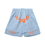 Spder hip-hop singer hotfix rhinestone foil letter print short sleeve t-shirt & rhinestone embellished shorts set (couple's style)
