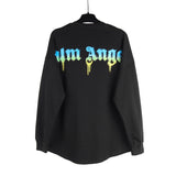 pa long sleeve t-shirt palm tree back letter big logo bat sleeve os dropped shoulders