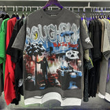 High street style roughplay gorilla print tee - distressed ripped faux layered short sleeve - american retro trend