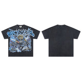 Majestik american street style retroprinting distressed loose hot diamond high street style tops short-sleeved t-shirt