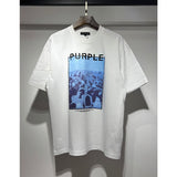 Wholesale american streetwear purple flow paint letter graffiti logo high-quality short-sleeve t-shirt for men and couples