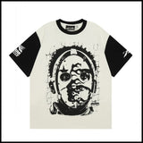 Hs american high street retro washed portrait short-sleeved t-shirt long sleeves sweatshirt hoodie